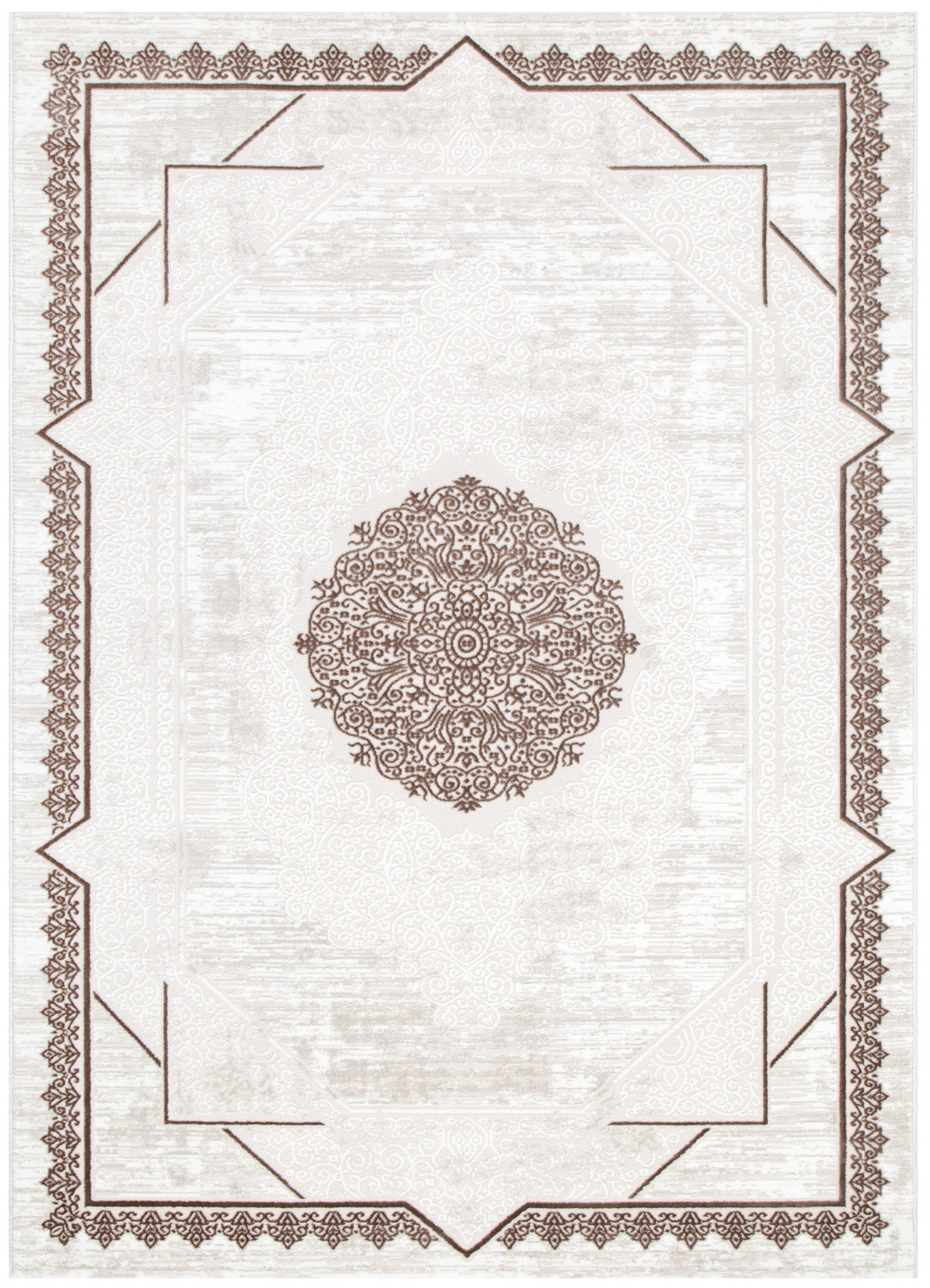 Amalfi Oriental Border Medallion Cream Brown Rug - AMAL08