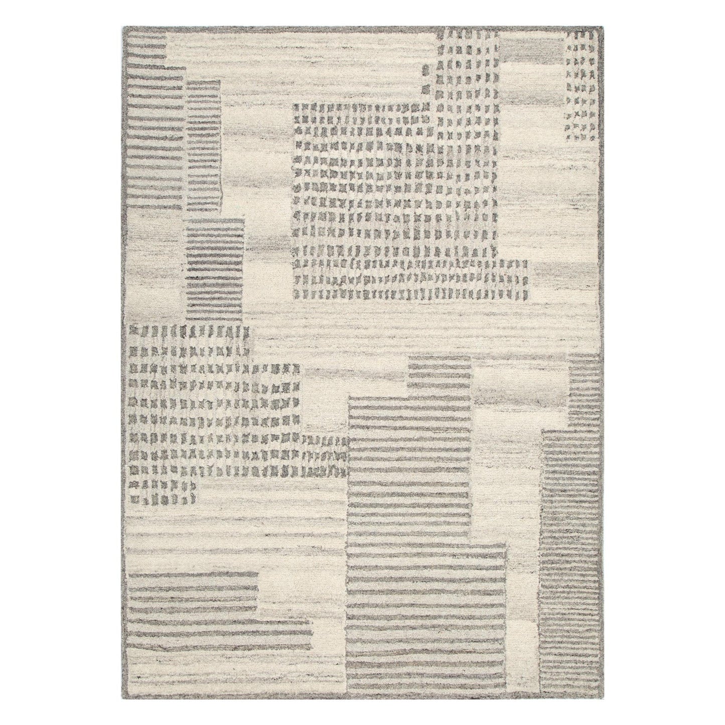 Cassian Prism Grey Cream Wool Rug - CASS02