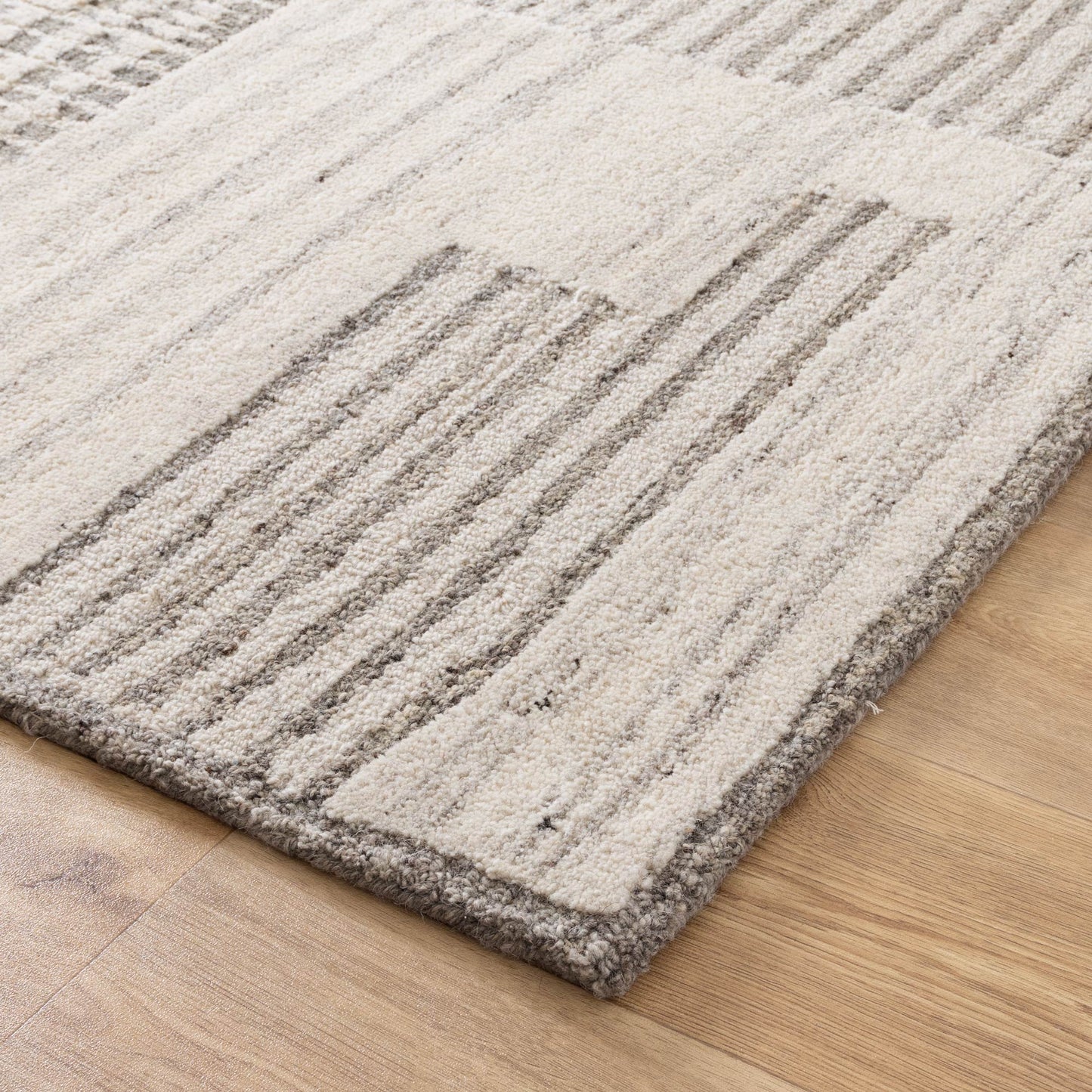 Cassian Prism Grey Cream Wool Rug - CASS02