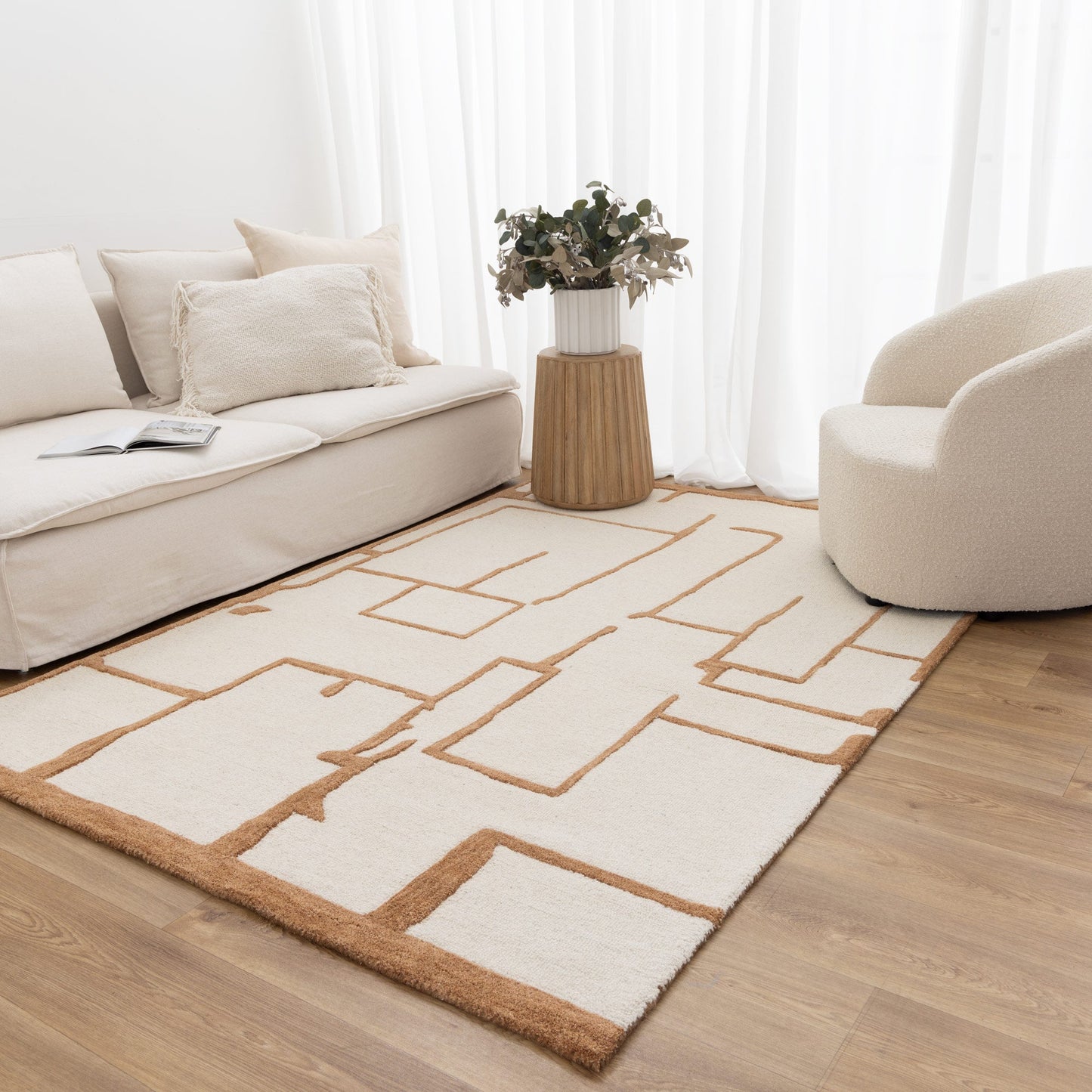 Les Nomades Lines Rust Wool Rug - LES99