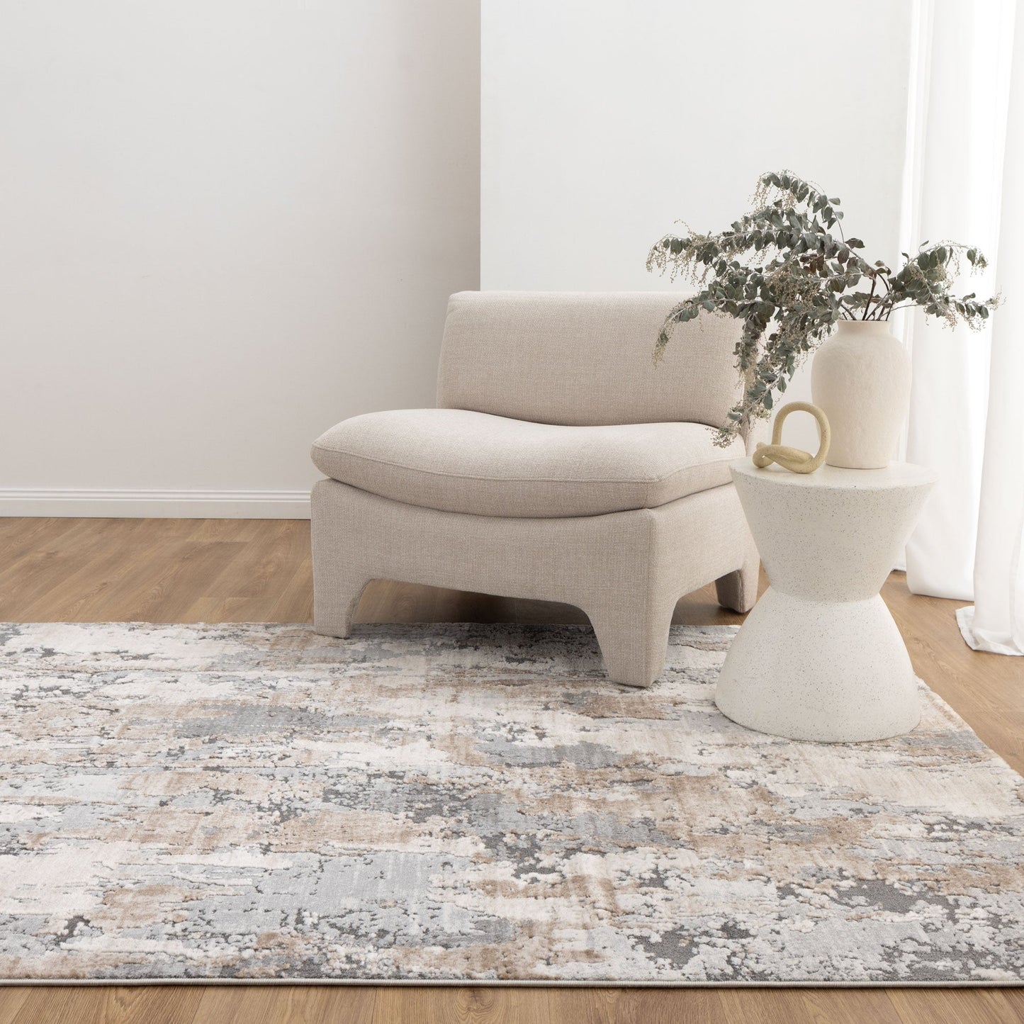 Maya Watercolour Astract Grey and Beige Rug - M106