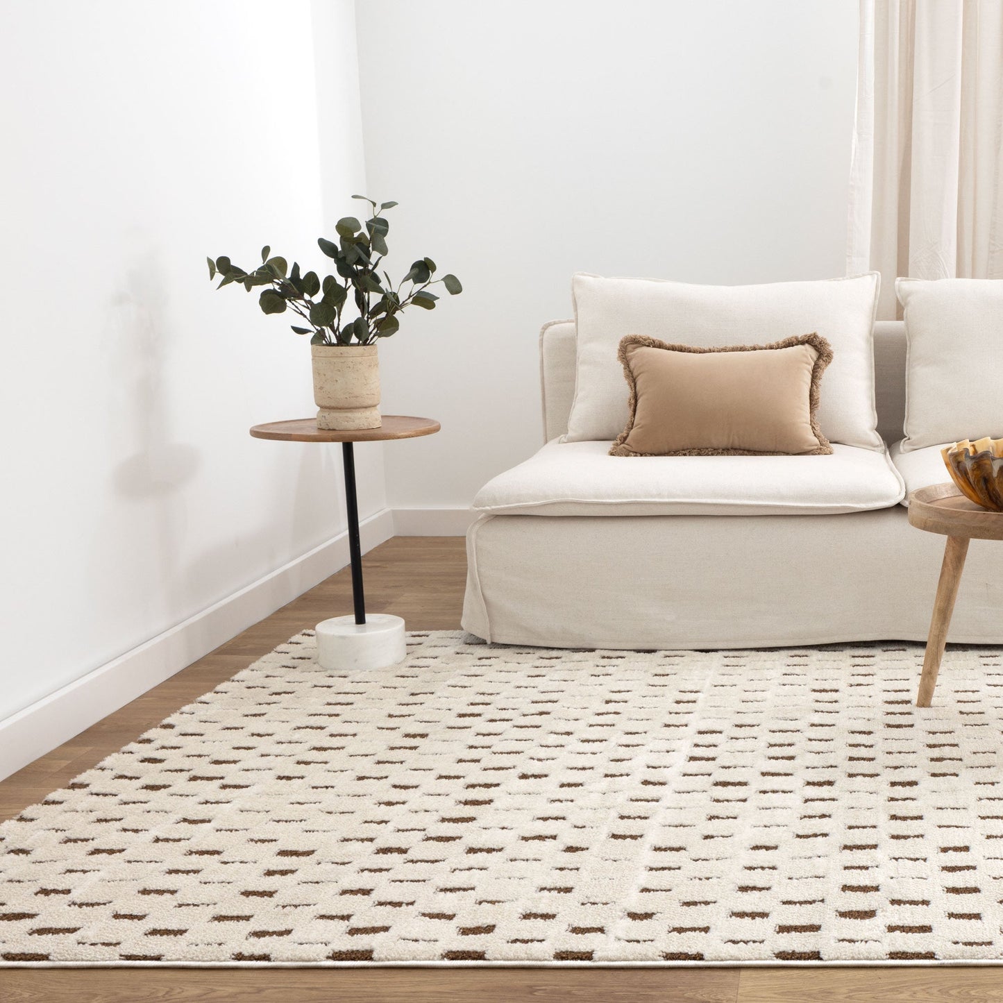 Mila Monochrome Squares Brown and Cream Rug - MIL3